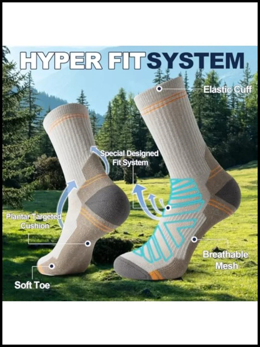 Men's 70% Merino Wool Light Cushion Crew Hiking Dress Socks Moisture Wicking